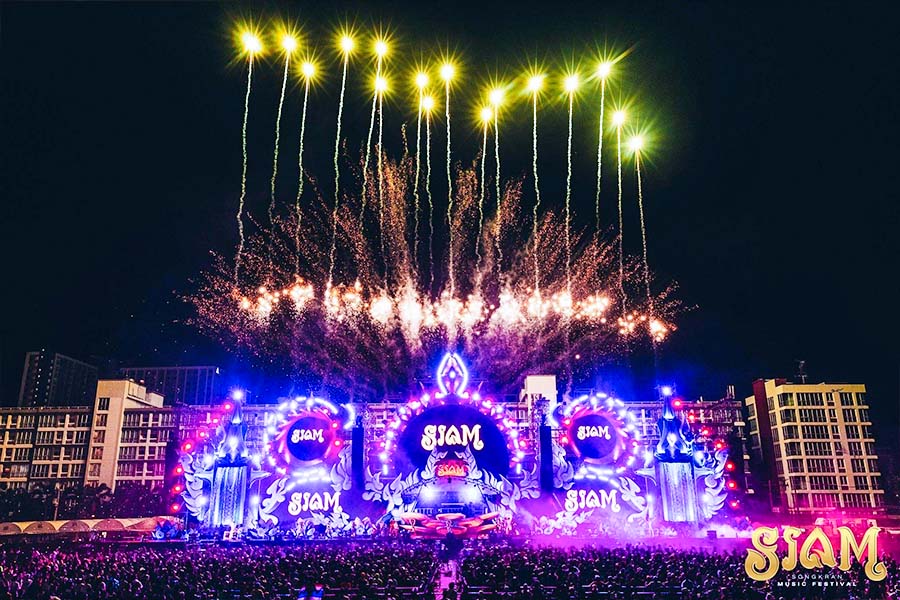 List of Songkran Music Festivals in Thailand - Siam Songkran Music Festival - Illuminated stage with fireworks